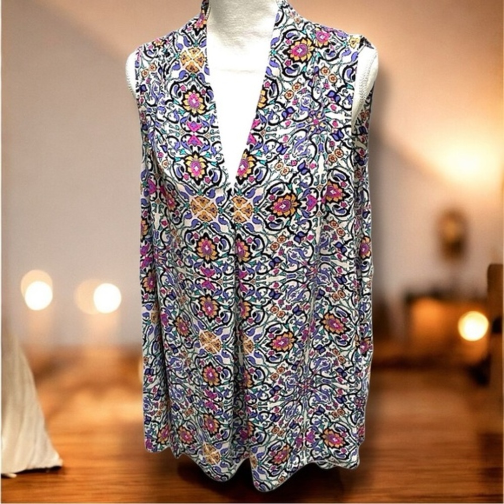 Spense Woman Sleeveless Tunic Pink & Purple‎ Mixed Media Top